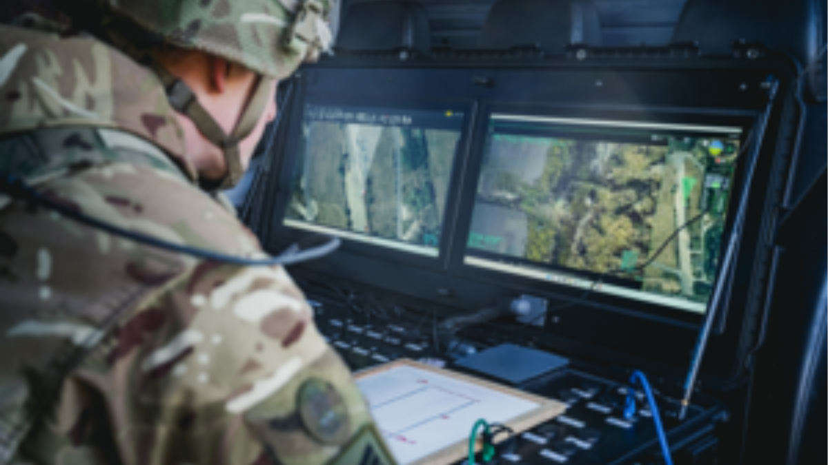 A soldier using AI and Drones to assist with Explosives Detection