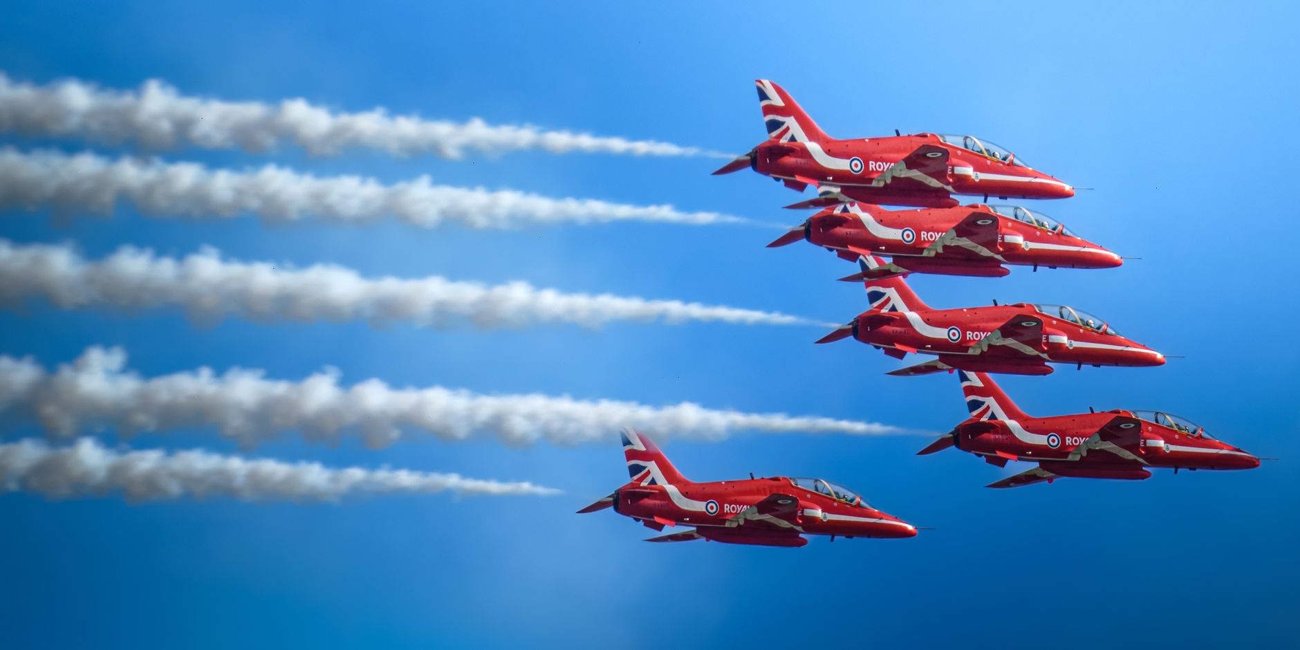 red arrows aerobatic display in formation